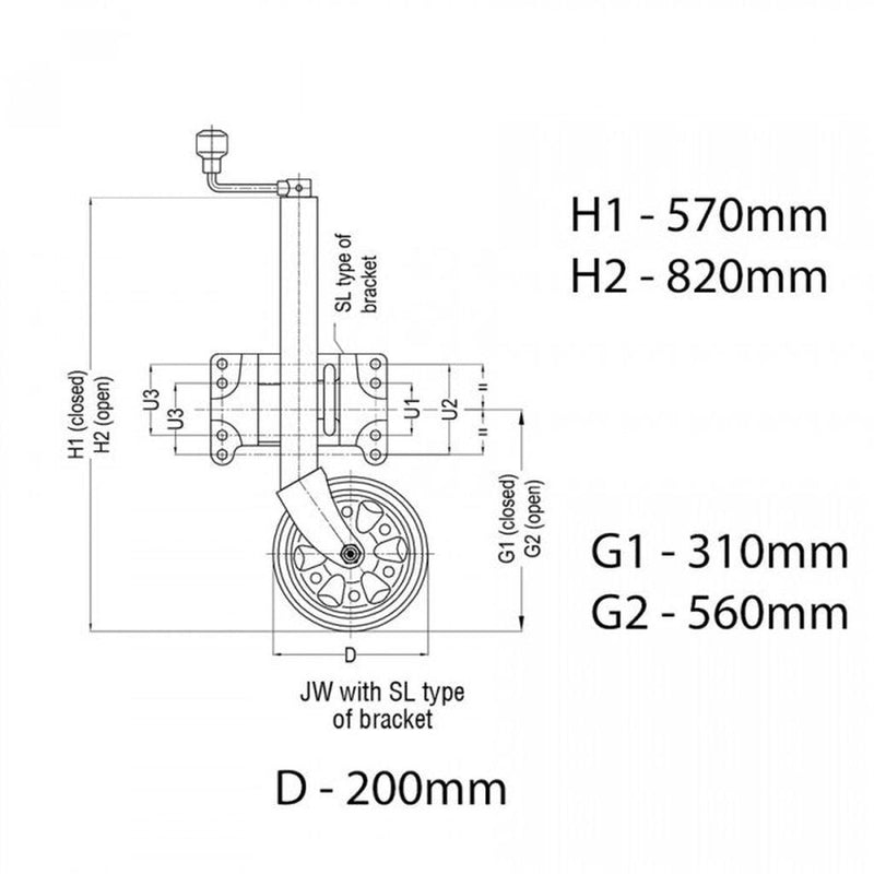 Load image into Gallery viewer, ALKO Premium 8" 200mm Jockey Wheel Inc Large Swivel Bracket