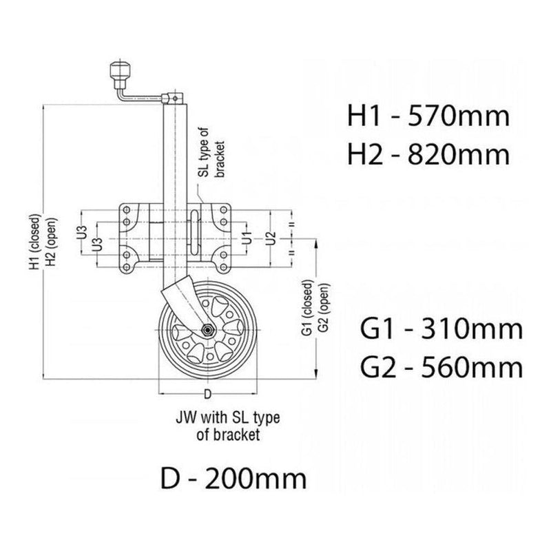 Load image into Gallery viewer, ALKO Premium 8" 200mm Jockey Wheel Inc Large Swivel Bracket