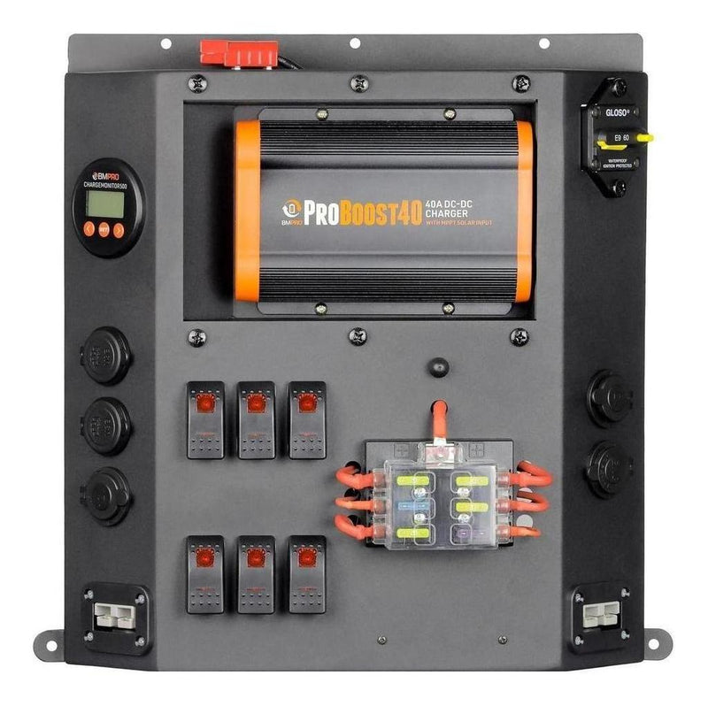 Load image into Gallery viewer, BMPRO Canopy Distribution Charging Board Inc Battery Display and 40 Amp Pro Boost 40 Solar DC-DC Charger