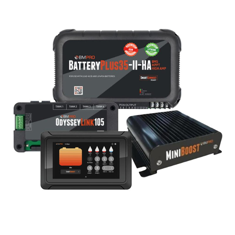 Load image into Gallery viewer, BMPRO Full Lithium Upgrade Bundle Inc BatteryPlus-II-HA 35A / MiniBoost DC-DC Charger & Odyssey Link 105 & Screen