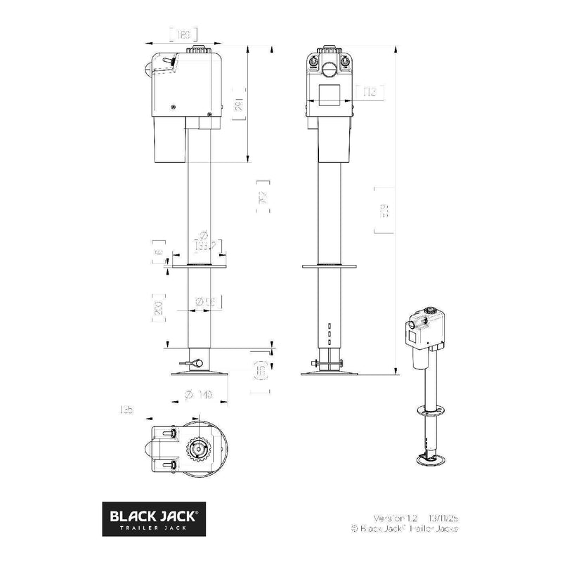 Load image into Gallery viewer, Black Jack Master 12V Electric Trailer Jack 1600kg Inc Wiring Harness