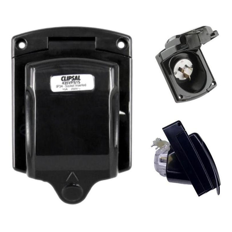 Load image into Gallery viewer, Clipsal 15Amp 240V Power Inlet Socket 3 Pin Black