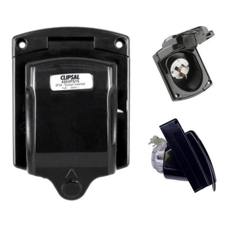 Load image into Gallery viewer, Clipsal 15Amp 240V Power Inlet Socket 3 Pin Black