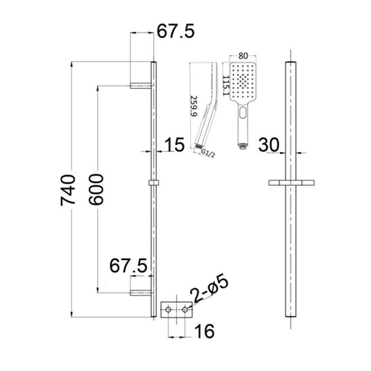 Cresta Shower Head and Square Rail Gunmetal