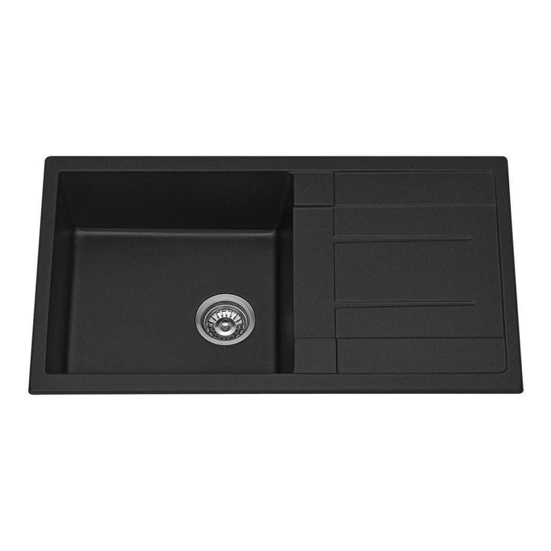 Load image into Gallery viewer, Fomos Black Granite Composite Sink With Drainer 860x500mm
