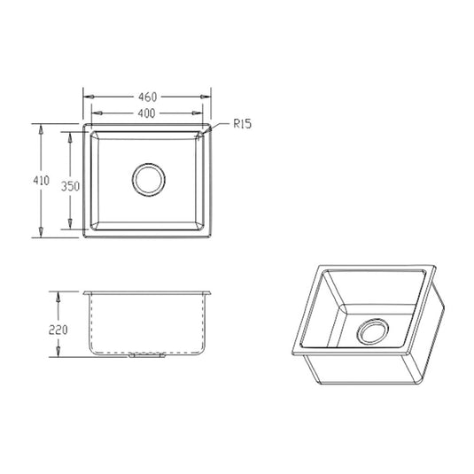 Fomos White Granite Composite Single Bowl Sink 460x410mm