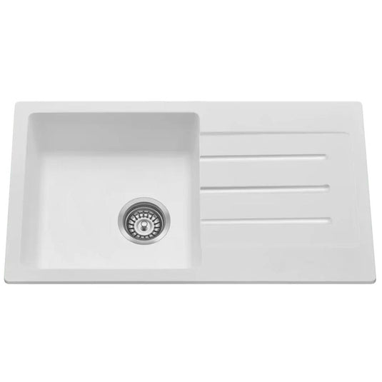 Fomos White Granite Composite Sink With Drainer 770 x 440mm