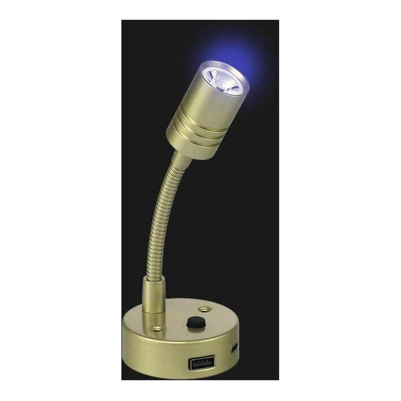 Load image into Gallery viewer, Iluma 10-24V Reading Light Flexible Dimmable Dual Colour Blue/White Light USB/USB-C Port French Gold