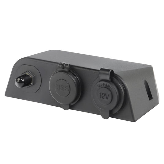 Iluma 12v Surface Mount 3 Way Accessory Socket Dual USB/C & TV Antenna Port F Type Black