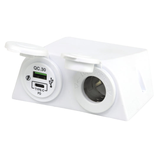 Iluma 12v Surface Mount Accessory Socket & Dual USB/C Port White