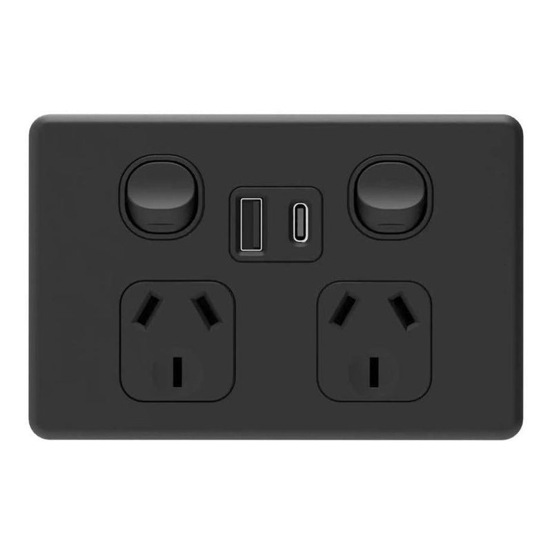 Load image into Gallery viewer, Iluma Double Pole 10A Double GPO Powerpoint Inc USB / USB-C 4.2A - Black
