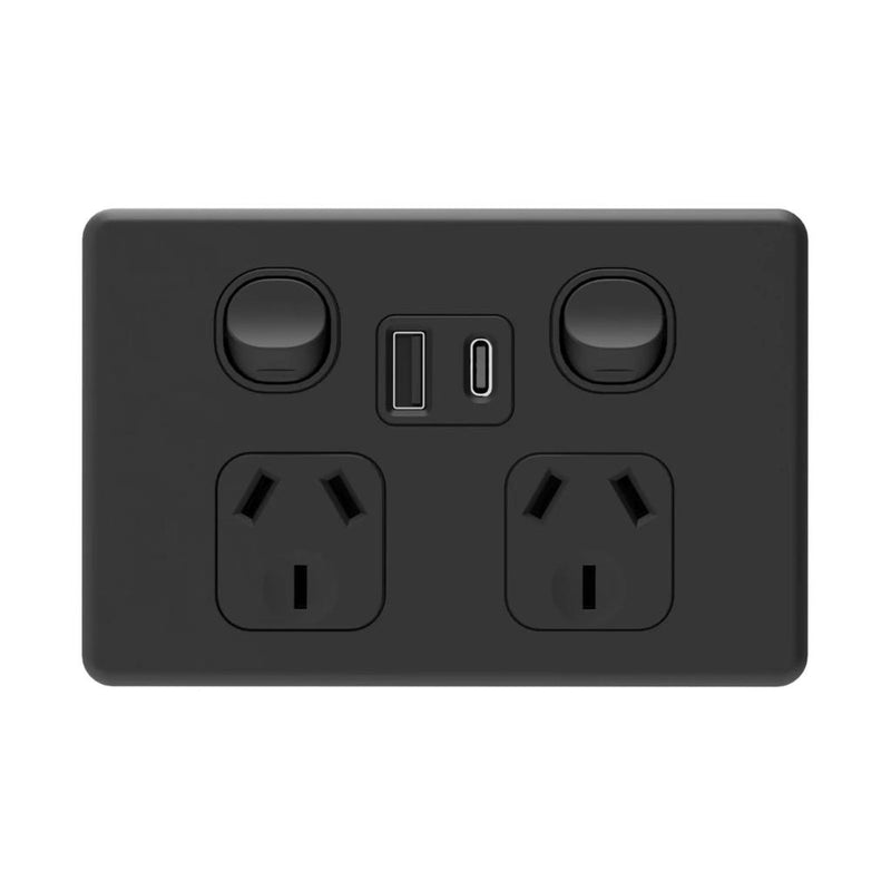 Load image into Gallery viewer, Iluma Double Pole 10A Double GPO Powerpoint Inc USB / USB-C 4.2A - Black