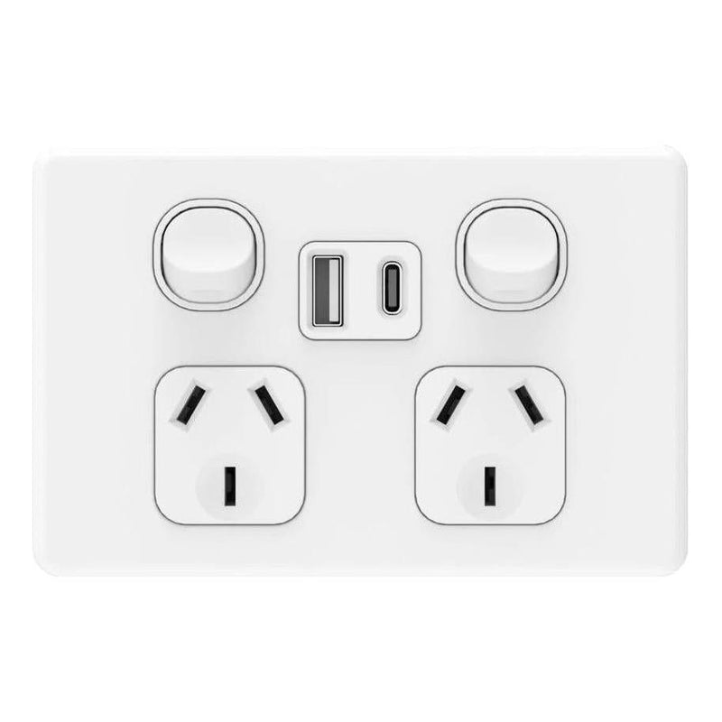 Load image into Gallery viewer, Iluma Double Pole 10A Double GPO Powerpoint Inc USB / USB-C 4.2A - White