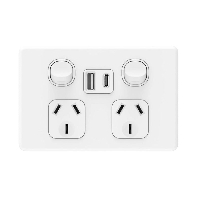 Load image into Gallery viewer, Iluma Double Pole 10A Double GPO Powerpoint Inc USB / USB-C 4.2A - White