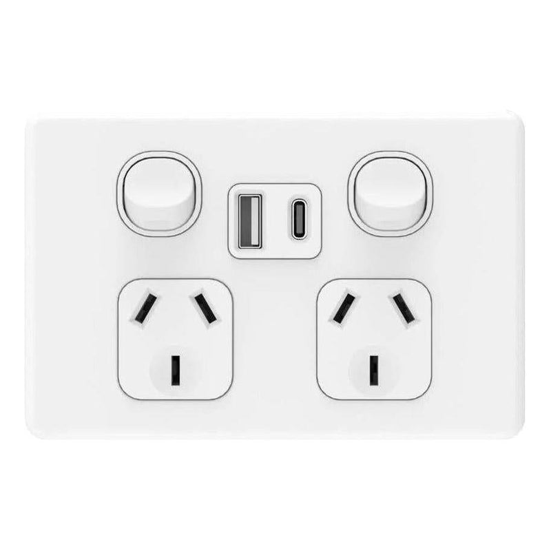 Load image into Gallery viewer, Iluma Double Pole 10A Double GPO Powerpoint Inc USB / USB-C 4.2A - White
