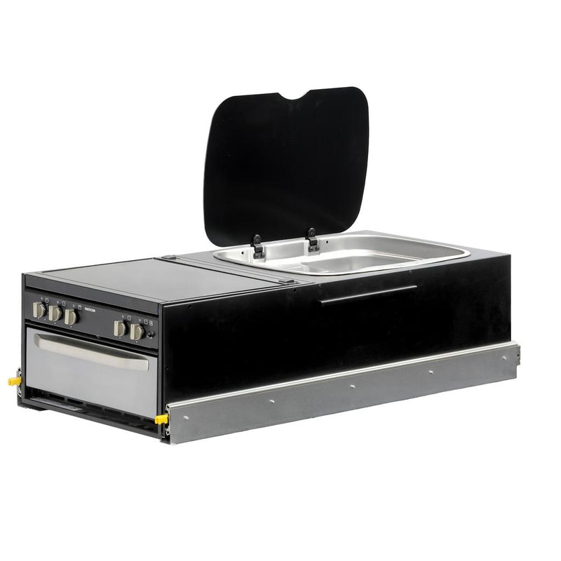 Load image into Gallery viewer, Kong Slide Out Kitchen 1200 x 500mm inc Thetford K1540 Mini Grill / MK3 Argent Sink - Black