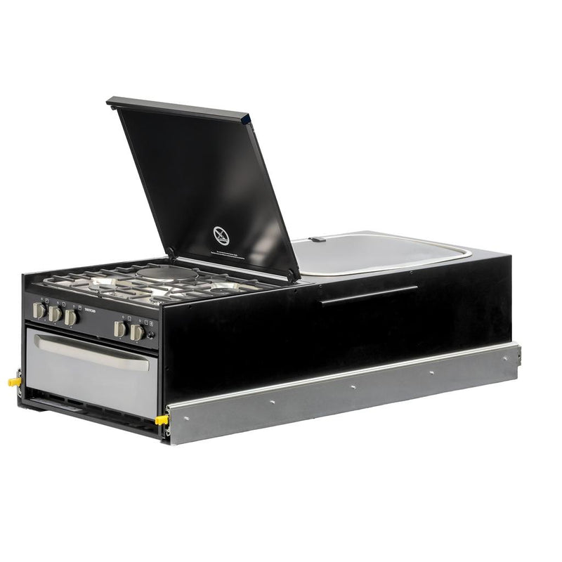 Load image into Gallery viewer, Kong Slide Out Kitchen 1200 x 500mm inc Thetford K1540 Mini Grill / MK3 Argent Sink - Black