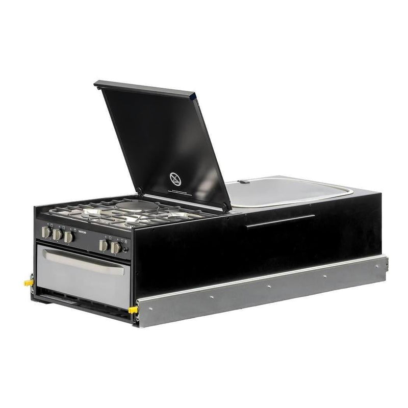 Load image into Gallery viewer, Kong Slide Out Kitchen 1200 x 500mm inc Thetford K1540 Mini Grill / MK3 Argent Sink - Black