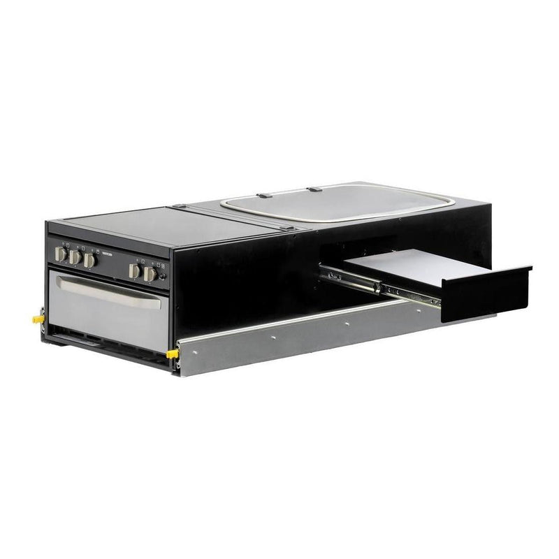 Load image into Gallery viewer, Kong Slide Out Kitchen 1200 x 500mm inc Thetford K1540 Mini Grill / MK3 Argent Sink - Black