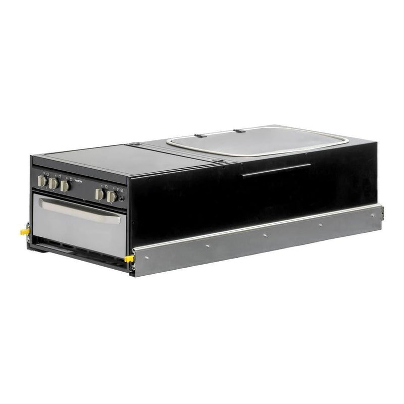 Load image into Gallery viewer, Kong Slide Out Kitchen 1200 x 500mm inc Thetford K1540 Mini Grill / MK3 Argent Sink - Black