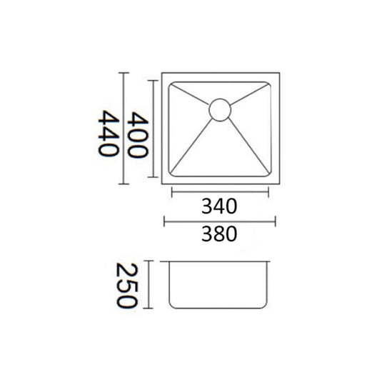 Luminare Single Bowl Sink Basin 380 x 440mm Stainless Steel Satin