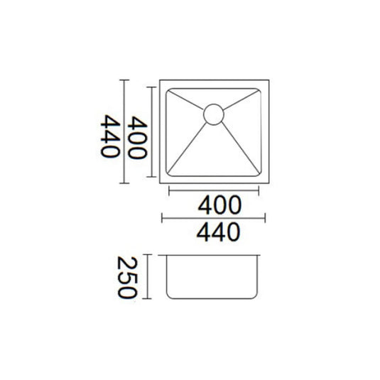 Luminare Single Bowl Sink Basin 440 x 440mm Stainless