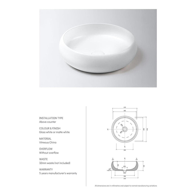 Load image into Gallery viewer, Luna Ceramic Basin Sink Round 415 x 415 x 130 - Gloss White