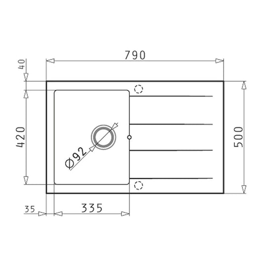 Pradus Black Granite Composite Sink With Drainer 790 x 500mm