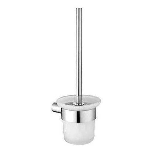 Round Toilet Brush and Holder Frosted Glass - Chrome