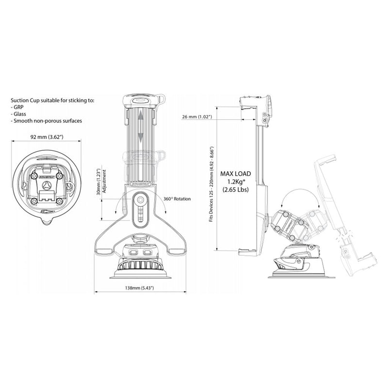 Load image into Gallery viewer, Scanstrut ROKK 360 Deg Mini Tablet Holder Suction Cup Mounting Kit