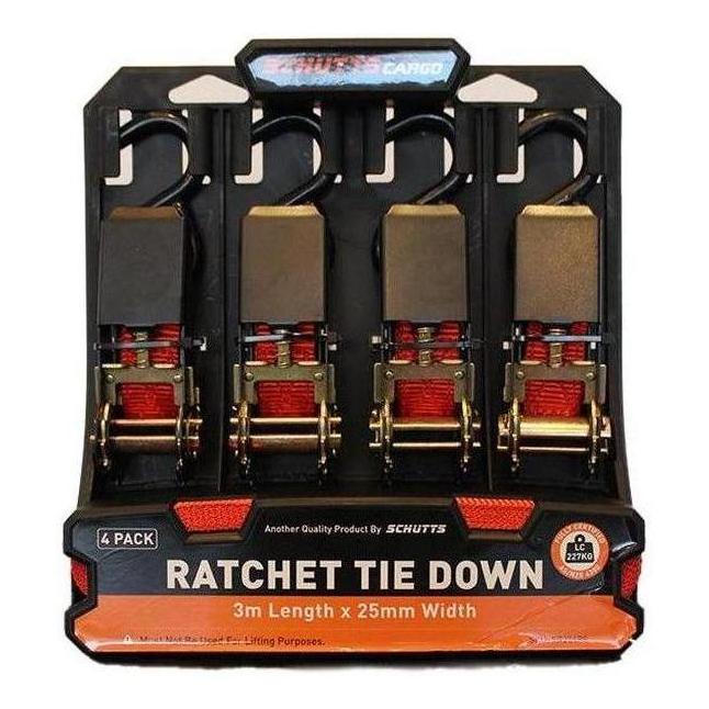 Load image into Gallery viewer, Schutts Quick Release Ratchet Tie Down 25mm x 3m x 4 Pack