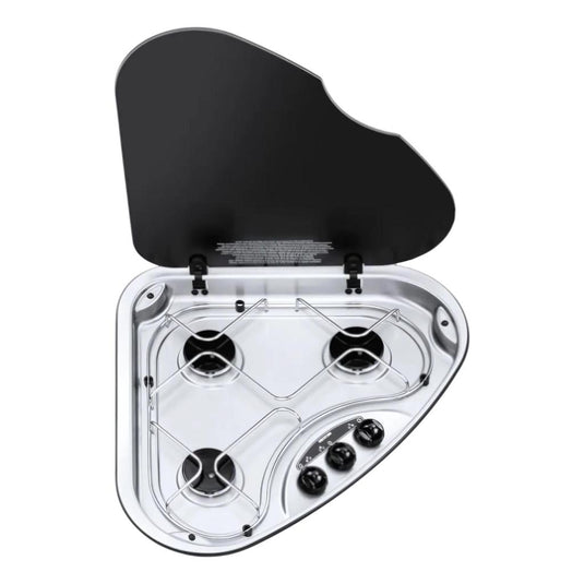 Thetford Triangular Stainless 3 Burner Hob Cooktop LPG & Glass Lid