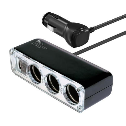 Aerpro 12V / 24V Triple Accessory Socket Adaptor Inc 5V/2.4A USB Port 800mm Lead