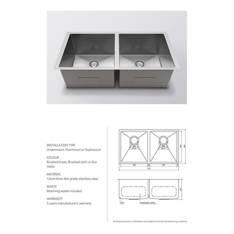 Load image into Gallery viewer, Belgique Double Bowl Sink Basin 770 x 440 x 250 - Stainless Steel Gun Metal
