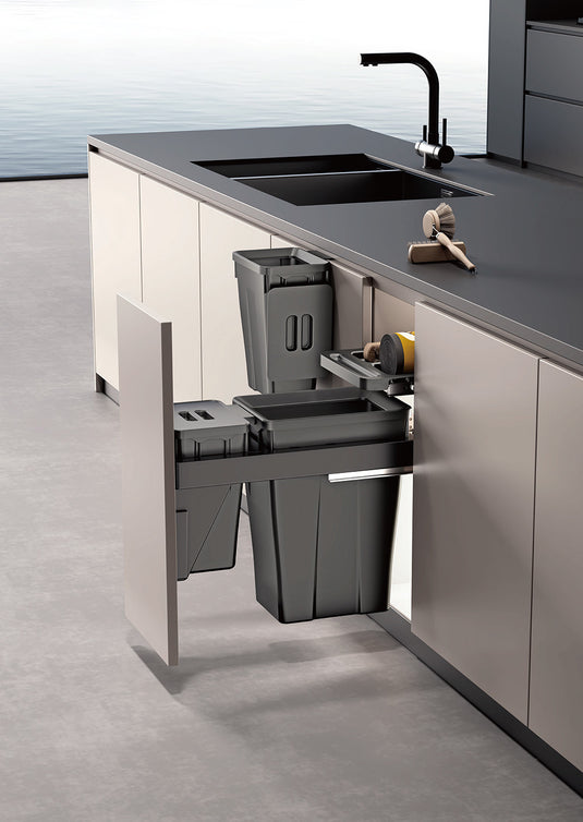 Belgique Kitchen Pull Out Dual Bin 18L + 6L Black