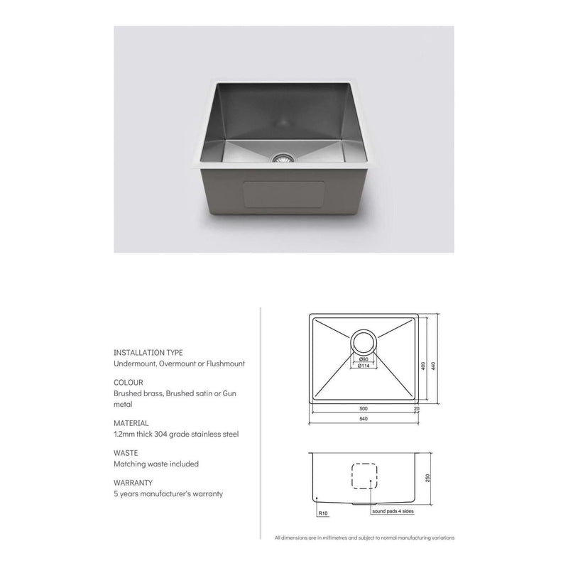Load image into Gallery viewer, Belgique Single Bowl Sink Basin 540 x 440 x 250 - Stainless Steel Gun Metal
