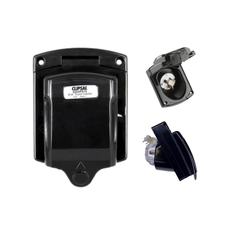 Load image into Gallery viewer, Clipsal 15Amp 240V Power Inlet Socket 3 Pin Black
