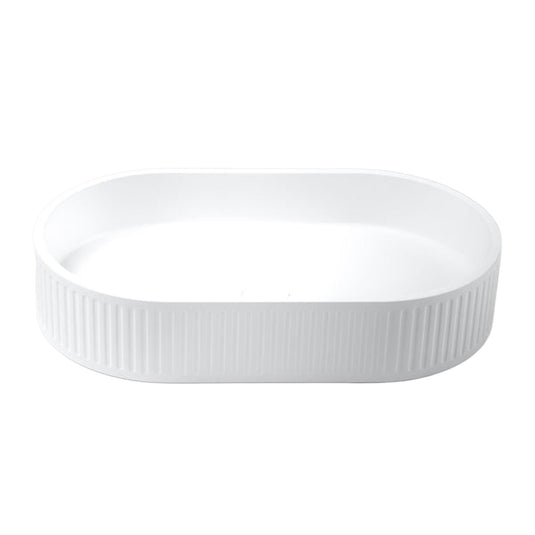 Concrete Single Bowl Basin Sink Fluted Oval 600 x 350 x 120 - White