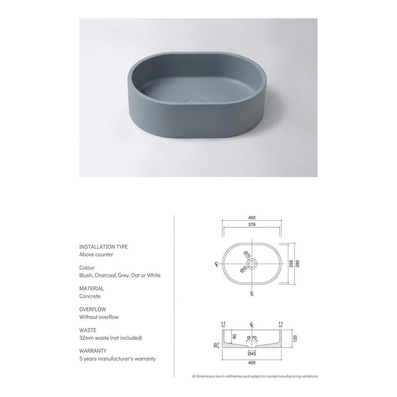 Load image into Gallery viewer, Concrete Single Bowl Basin Sink Oval 400 x 280 x 120 - Charcoal
