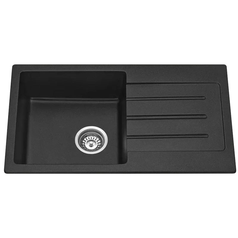 Load image into Gallery viewer, Fomos Black Granite Composite Sink With Drainer 770 x 440mm

