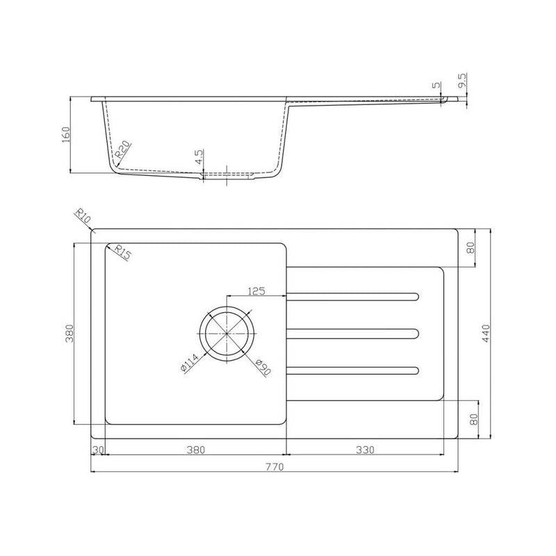 Load image into Gallery viewer, Fomos Black Granite Composite Sink With Drainer 770 x 440mm
