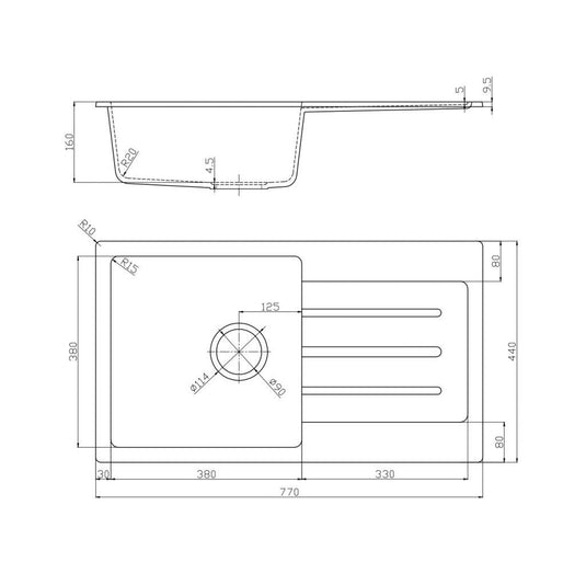 Fomos Black Granite Composite Sink With Drainer 770 x 440mm