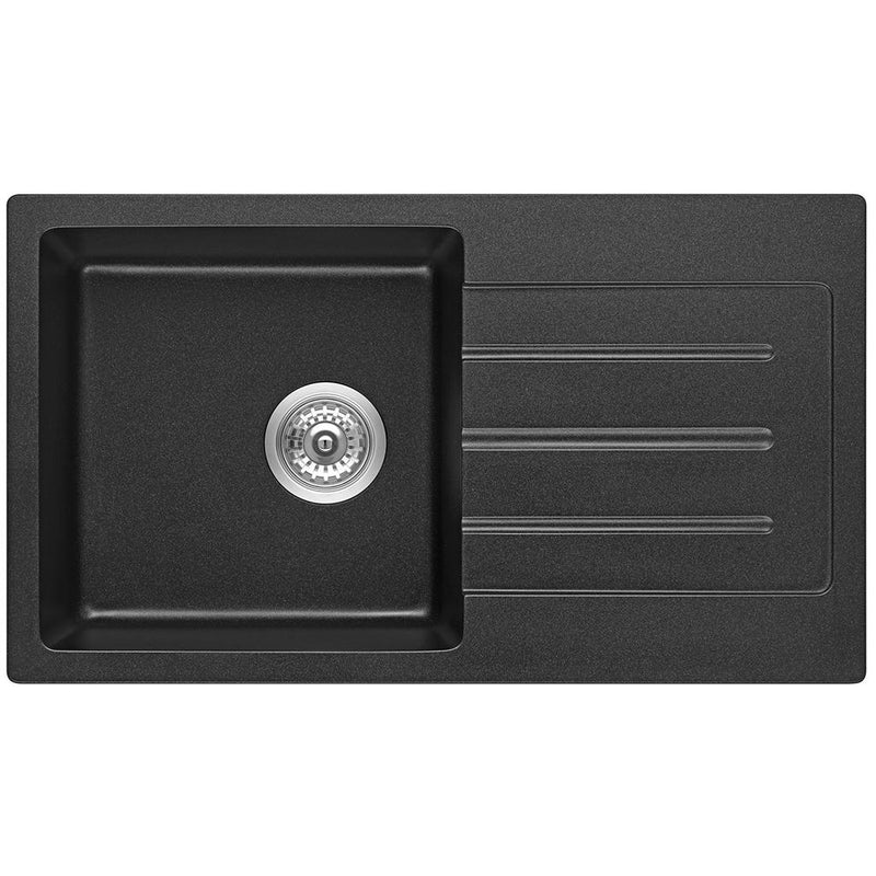 Load image into Gallery viewer, Fomos Black Granite Composite Sink With Drainer 770 x 440mm
