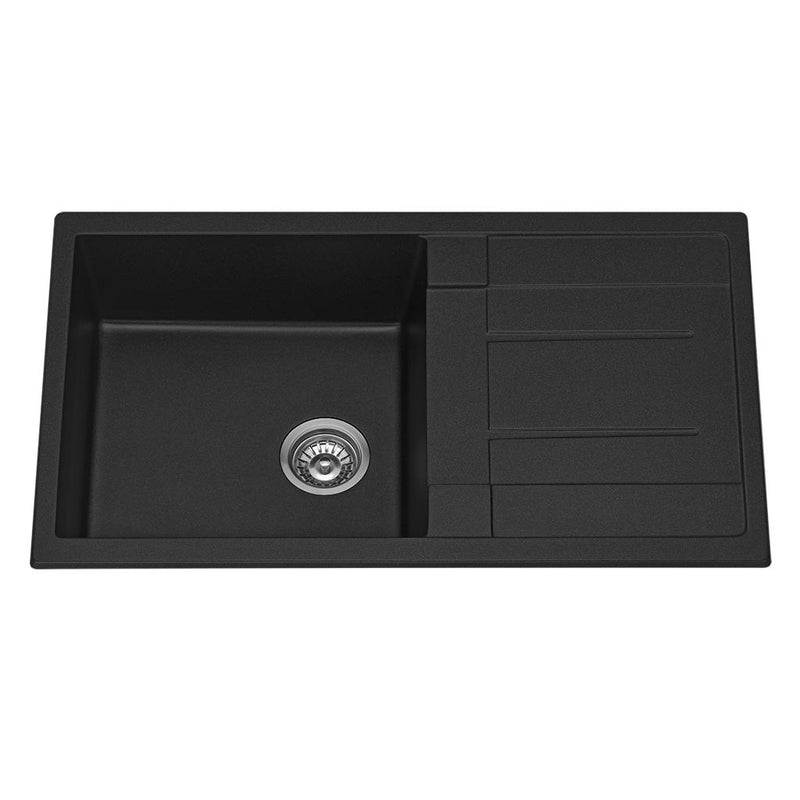 Load image into Gallery viewer, Fomos Black Granite Composite Sink With Drainer 860x500mm
