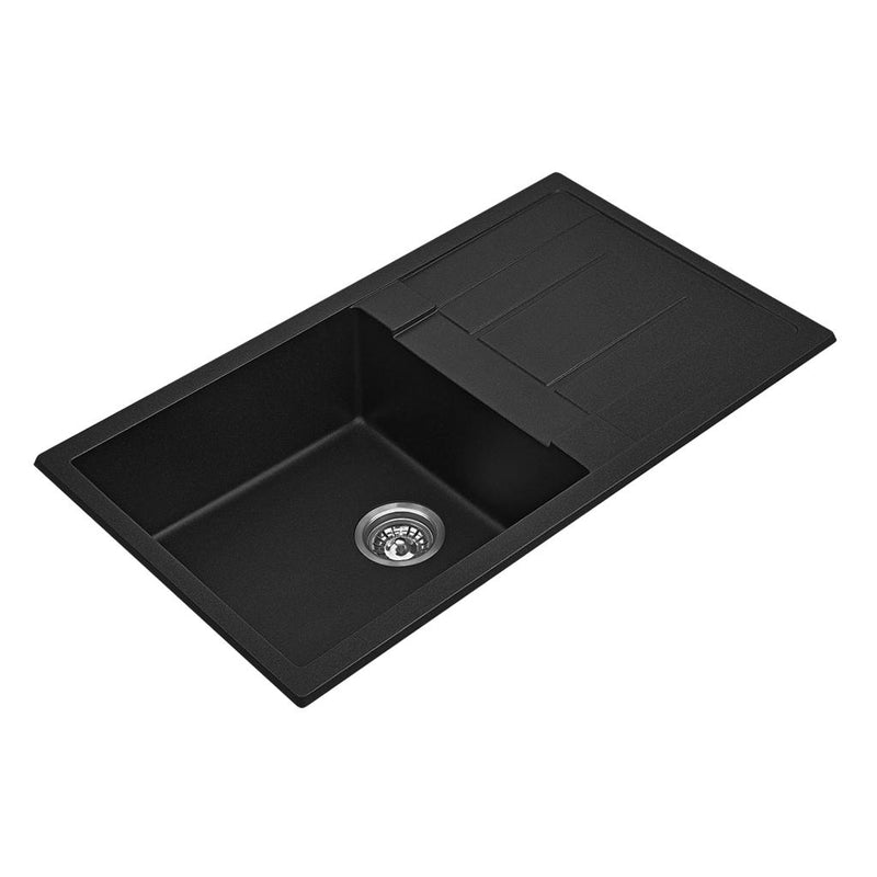 Load image into Gallery viewer, Fomos Black Granite Composite Sink With Drainer 860x500mm
