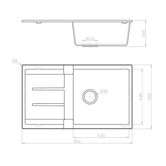 Fomos Black Granite Composite Sink With Drainer 860x500mm