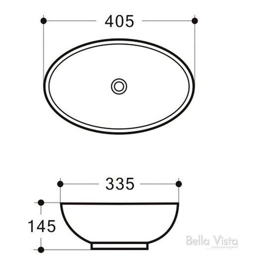 Gemini Ceramic Basin Sink Above Counter 405 x 335mm Oval Matt Black