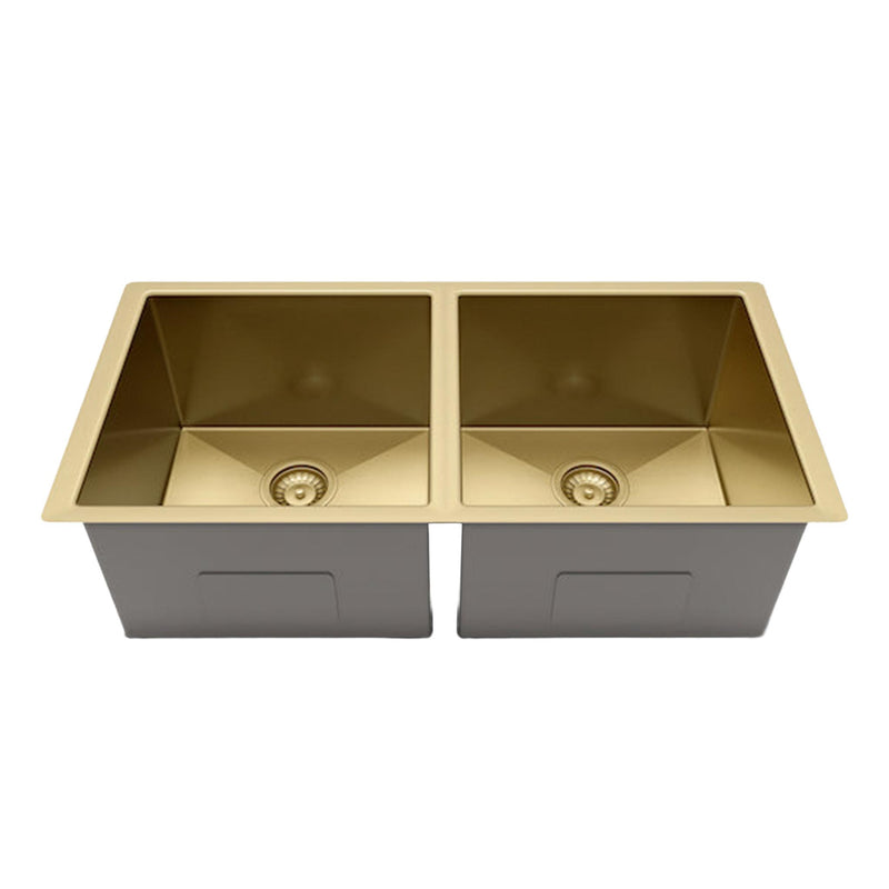 Load image into Gallery viewer, Henley Double Bowl Sink Basin 770 x 440 x 250 - Stainless Steel Brushed Brass
