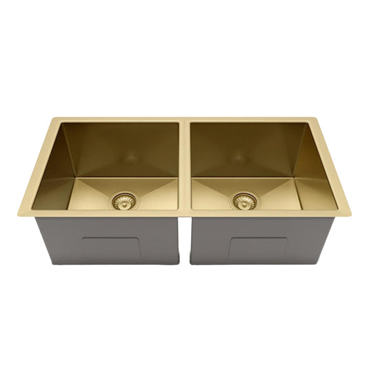 Henley Double Bowl Sink Basin 770 x 440 x 250 - Stainless Steel Brushed Brass