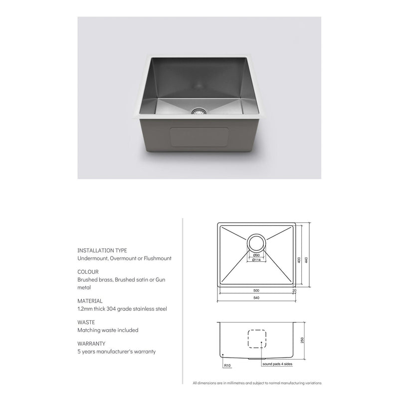Load image into Gallery viewer, Henley Single Bowl Sink Basin 540 x 440 x 250 - Stainless Steel Brushed Brass
